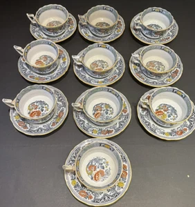 Antique Cauldon  China Coffee Cups + Saucers #344284  Blue Yellow Red Floral - Picture 1 of 9