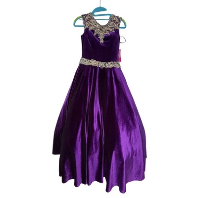 Little Rosie Pageant Dress Purple Velvet Rhinestone Bling Formal Gown Girls 10 - Image 1 of 4