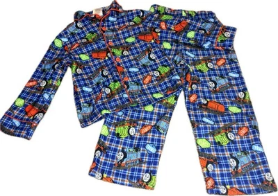 Vintage Thomas & Friends Pajamas Boys 4T Train PJs Green Blue 2010 Y2K - Image 1 of 4