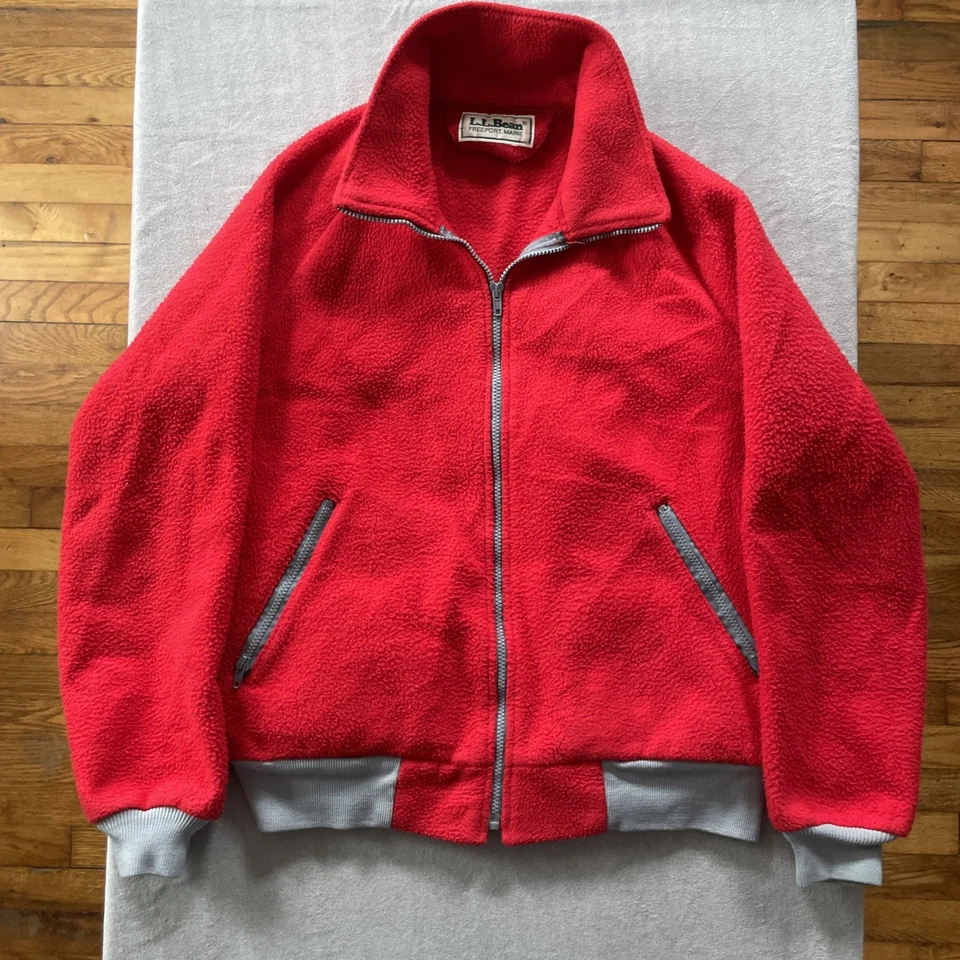 Chaqueta Bomber Gorpcore De Colección Años 80 Para Hombres XL L.L Rojo Frijol Cremallera Completa Polar De Colección Foto 1 de 4