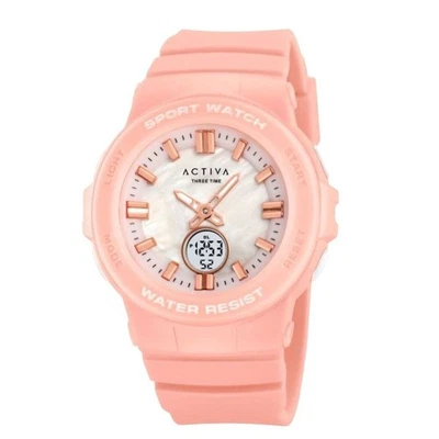Relógio esportivo Activa Three Time resistente à água pêssego digital novo ACW2125-004 - Imagem 1 de 4