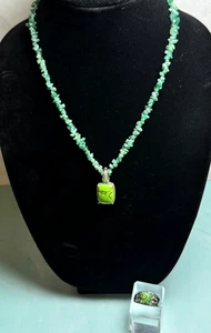 Beaded Green Jade Nugget W/ Green Copper Gemstone Pendant Necklace Ring Set ~385 - Picture 1 of 8