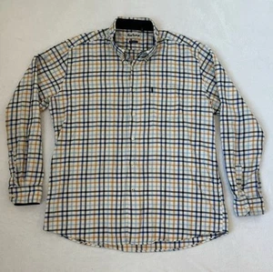 Barbour flannel Shirt Mens XL Blue Orange Plaid Button Down Tailored Fit - Picture 1 of 11