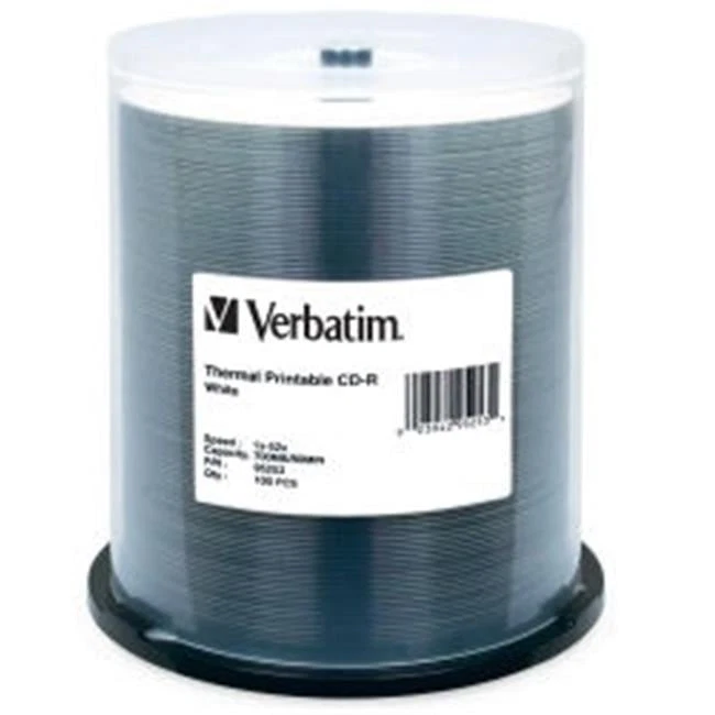 Verbatim/Smartdisk 95253 CD-R 80MIN 700MB 52X White Thermal Prinable 100pk Sp... - Image 1 of 1