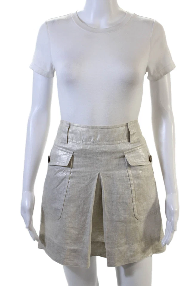 Skort J Crew Feminino Linha A Plissado Cargo Linho Mini Bege Tamanho 2 - Imagem 1 de 4