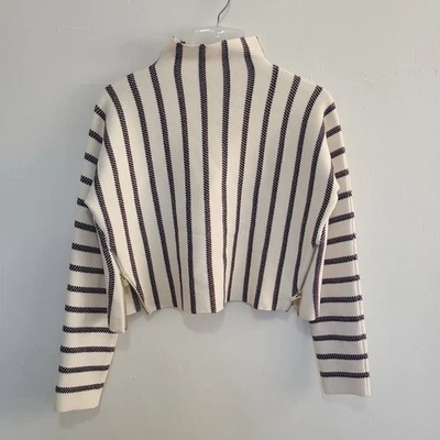 Maje Women’s Mock Neck Sweater Cream Striped Size 2 Side Zips - Image 1 of 4