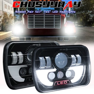 2PC 7x6" LED Headlight HI&LO DRL For International Harvester 4700 4900 8100 9900 - Image 1 of 4