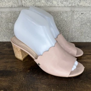 Kate Spade Warren Scalloped Leather Mule Slide Peep Toe Cork Block Heel Size 7M - Picture 1 of 11