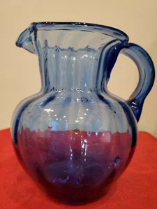 Jarra vintage de vidrio artístico azul coblat soplado a mano de 36 oz - Imagen 1 de 6