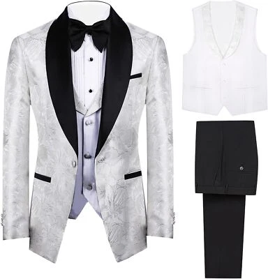 3 Pieces Men's Tuxedo Paisley Groom Wedding Blazer Jacket Vest Pants Sets Floral - Image 1 of 4