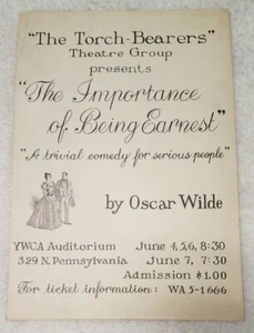 VTG Torch-Bearers Theatre Group Importance of Being Earnest 13"x9" window card - Picture 1 of 6