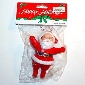 Flocked Santa Claus Ornament New in Package NOS Plastic Face Wynne Novelty #1 - Picture 1 of 3
