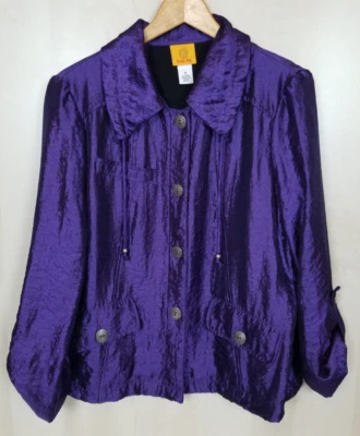 Ruby Rd. Chaqueta para mujer talla 12 púrpura brillante manga larga con lengüeta enrollable botón delantero Foto 1 de 4