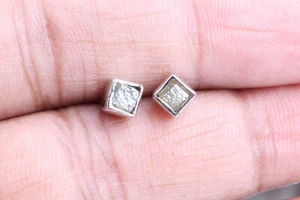 3.5mm Natraul Gray Raw Diamond Stud, Congo Cube rough diamond Silver Earrings - Picture 1 of 8