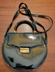 Vintage schwarze Vinyl strukturierte Geldbörse mit Top Griff / 1990er Gold Hardware... - Bild 1 von 13