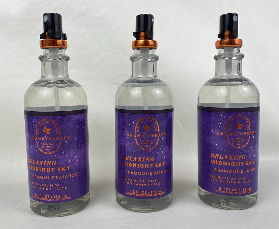 3 Bath & Body Works RELAJANTE CIELO MEDIANOCHE Manzanilla Pachulí Aceite Esencial Bruma Foto 1 de 1