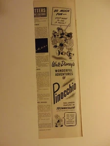 1945 Pinocchio Movie Film Release Vintage Print Ad - Bild 1 von 1