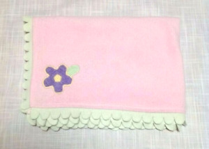 Carters Baby Pink Fleece Green Scallop Trim Purple Crochet Flower Blanket 