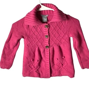 Girls Pink Knit Cardigan Sweater Size M 5-6 Diamond Pattern Button Front - Picture 1 of 13