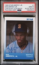 1989 Star Yellow Back Ken Griffey Jr #1 Checklist PSA 9 RC Auto PSA/DNA Auth’d
