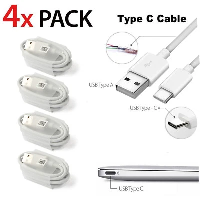 4X WHITE USB-C 3.1 Type C Cable Fast Charge Cord fits For Samsung S8 Plus Note 8 - Image 1 of 4