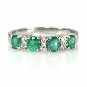 0.7 ctw Natural Green Emerald & Diamond Solid 14k White Gold Bridal Ring 4 MM - Picture 1 of 7