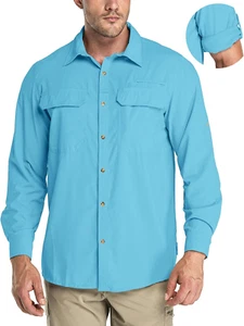 Men'S Long Sleeve Sun Protection Shirt UPF 50+ UV Quick Dry Cooling Fishing Shir - Picture 1 of 12