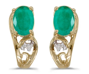 10k Yellow Gold Oval Emerald & Diamond Earrings E2590-05 - Picture 1 of 1