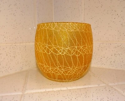 Vintage Yellow Spaghetti String Drink Glass 1970s mcm rocks glass - Image 1 of 4