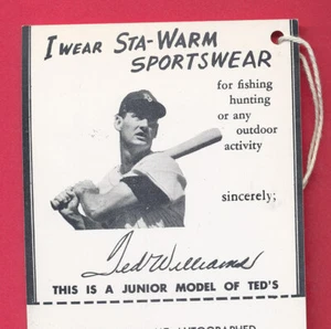 ORIGINAL 1950's STA-WARM TED WILLIAMS AD PROMO w/TAB PHOTO MAIL-IN MLB HOF TPHLC - Picture 1 of 6