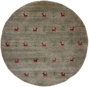 Brown Tribal Design Round Rug 4X4 Indo-Gabbeh Oriental Modern Kids Room Carpet