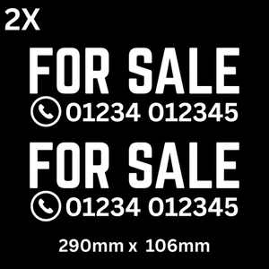FOR SALE Sticker Decal PHONE NUMBER Custom Car,Van,Window Vinyl Sign Two Sticker - Picture 1 of 2
