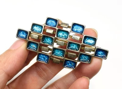 Broche prendedor geométrico David Andersen Noruega S925 plata esterlina esmalte azul Foto 1 de 4