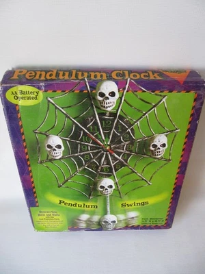 Swinging Skull Pendulum Spider Web Wall Clock Halloween Haunted House Decor Prop - Image 1 of 3