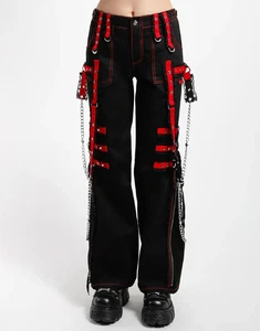 Men's Midnight Dark Street Chain Pant Black/Purple Punk Buckle Trousers - Picture 1 of 4