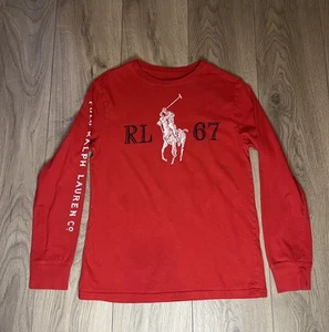 Boy’s Polo Ralph Lauren Long Sleeve T-Shirt Top 14-16 Years Large Red Cotton - Picture 1 of 7