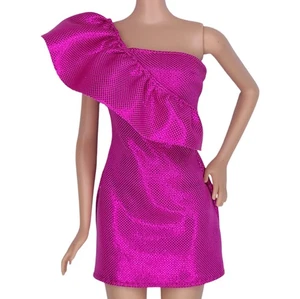 Barbie Fashionistas Minikleid Fuchsia Metallic Schimmer kurz Rüschen einarm - Bild 1 von 2