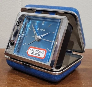 Vintage BLUE Bulova Travel Quartz Lite Alarm Clock with Case Hands Don't Move - Picture 1 of 7