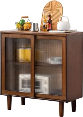 Buffet Cabinet, Bamboo Sideboard with Storage Kitchen Display Cabinet with 2-... - Image 1 of 4