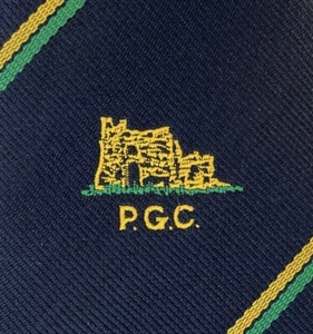 Vintage golf tie PGC Porthmadog Golf Club logo with castle 1980s Welsh sport - Picture 1 of 3