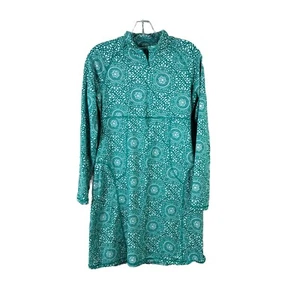 SOYBU Damenkleid Größe S türkis weiß Batikmuster Langarm 1/4-Reißverschluss - Bild 1 von 4