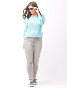 Crop-Pullover Damen 50 $ Lane Bryant Aqua Silber Metallic-Streifen 2X 18-20 Oberteil LBsh - Bild 1 von 5
