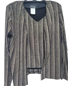 Vintage Dinner Jacket/ Top size Petite M  Women  Black/Gold Metallic 2 Piece Set - Picture 1 of 11