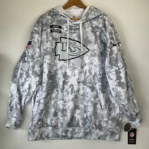 NIKE KANSAS CITY CHIEFS FELPA CON CAPPUCCIO UOMO BIANCA SALUTO AL SERVIZIO MANICA LUNGA Taglia 3XL - Foto 1 di 9