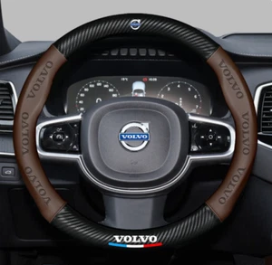 15" PU Leather+Carbon fiber Steering Wheel Cover For 1944-2024 Volvo All Cars - Picture 1 of 9