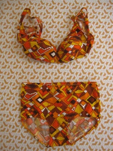 Maillot de Bain 2 pieces plage été 70'S Gémétrique Pop Vintage Femme - 46 - Picture 1 of 7