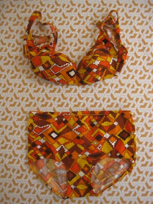 Maillot de Bain 2 pieces plage été 70'S Gémétrique Pop Vintage Femme - 46 - Photo 1/4