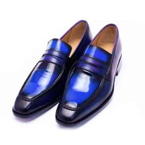 Handmade Leather Shoes Blue Moccasin Formal Loafer Slip On Dress Shoes For Men - Picture 1 of 6
