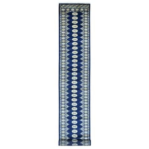 2'6"x19'7" Blue Mori Bokara Medallion Design Hand Knotted Wool Runner Rug R20517 - Picture 1 of 6