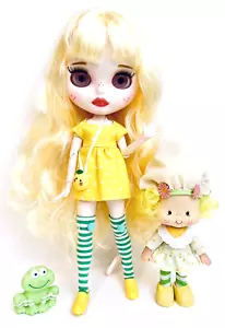 Blythe Custom OOAK Lemon Meringue & Me 12" BJD Joint Doll In Outfit With Frog - Picture 1 of 11